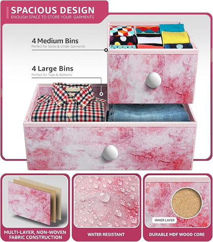 Sorbus Fabric Dresser for Kids Bedroom - Chest of 8 Drawers, Storage Tower, Clothing Organizer, for Closet, for Playroom, for Nursery, Steel Frame, Fabric Bins - Knob Handle (Tie-dye Pink)