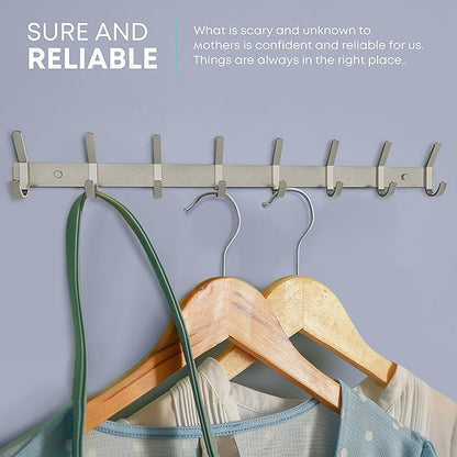 Coat Rack Wall Mount – Brushed Nickel 24 Inch Stainless Steel Hook Rail with 8 Heavy Duty Double Coat Hooks – Wall Mounted Coat Hanger for Entryway, Bathroom, Bedroom, Towel, Hat Organizer