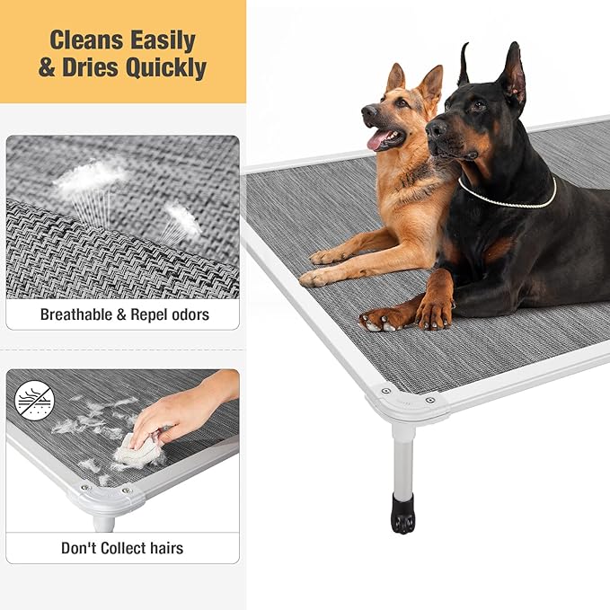Veehoo Chew Proof Elevated Dog Bed - Cooling Raised Pet Cot - Silver Aluminum Frame and Durable Textilene Mesh Fabric, Unique Designed No-Slip Feet for Indoor or Outdoor Use, Black Silver, XX Large-Mewly Pet