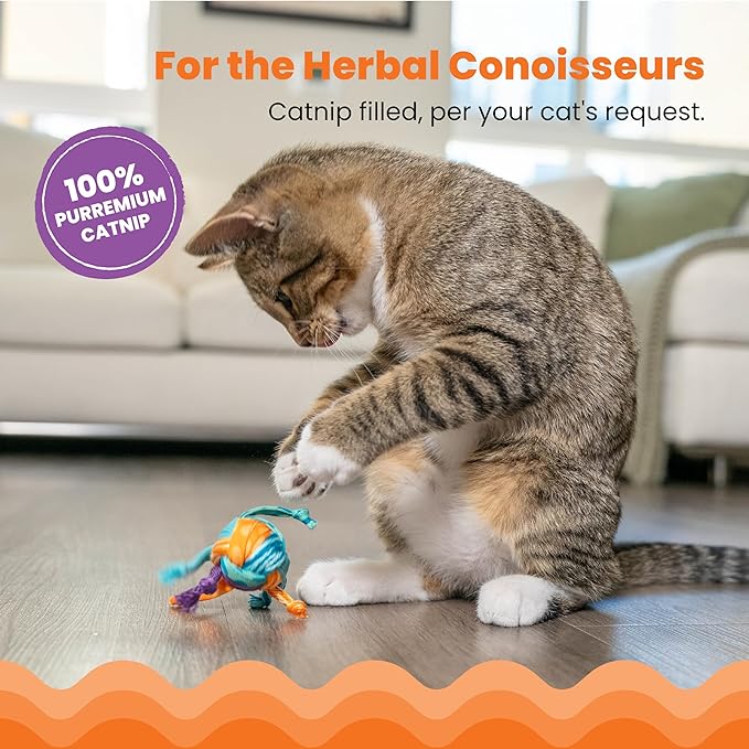 Catstages Catnip Tons of Tails – Interactive Catnip Dental Chew Toy for Cats with Rope, Ribbon & Cotton for Batting, Chasing & Chewing-Mewly Pet