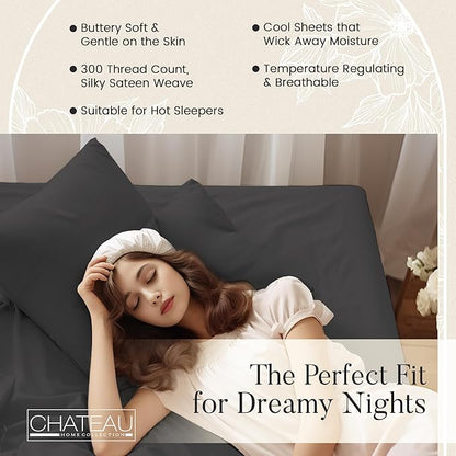 Organic Cotton Sheets Queen Sheet Set Deep Pocket,100% Cotton Bed Sheets Queen Size Set, No Pill Soft & Comfy Naturally Cool Breathable Elasticated Sheet & Pillowcase Sets- Charcoal