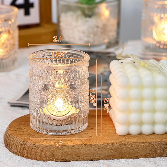 12PCS Glass Votive Candle Holder for Wedding Table Centerpiece, Clear Tea Lights Candle Holders for Dinner Birthday Party Decor