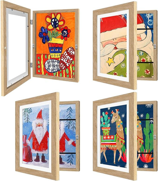 4 Pack Kids Artwork Frames Changeable 8.5 x 11 Inch hildren Art Projects Kids Art Frames Front Opening Picture Display Frame, Wood