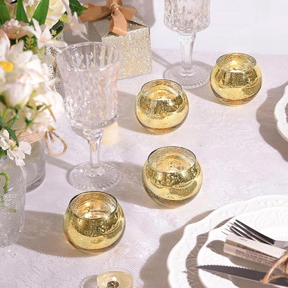 LAMORGIFT 12 Pcs Gold Votive Candle Holders -Gold Mercury Glass Candle Holders, Diwali Decorations for Home, Wedding Centerpieces for Tables, Christmas Tea Light Holders