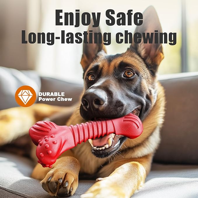 Dog Toys for Aggressive Chewers, Dog Toys for Medium Large Dogs, Natural Rubber Dog Chew Toys with Beef Flavor, Indestructible Chew Toys for Aggressive Chewers (red)-Mewly Pet