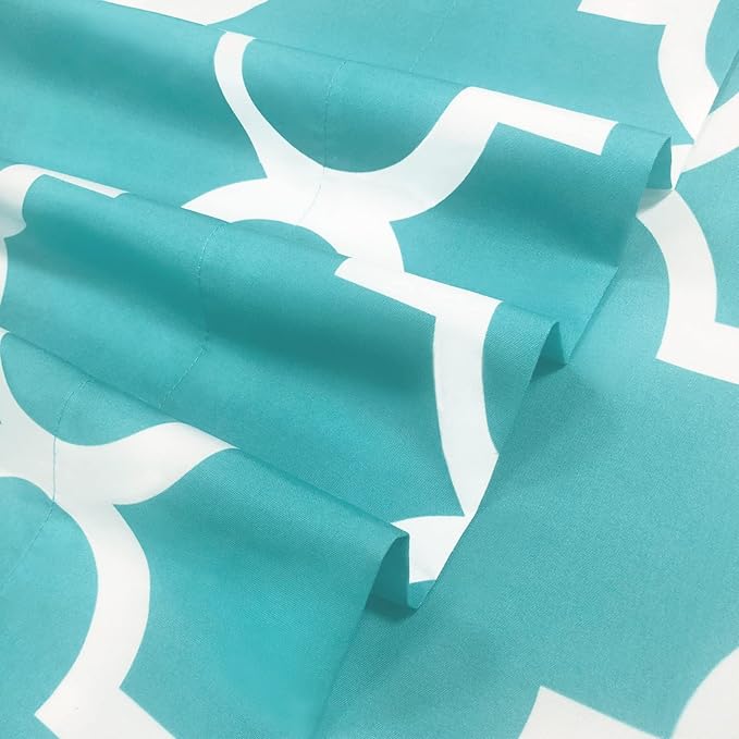 Mejoroom Queen Bed Sheet Set - Super Soft Brushed Microfiber - 1800 Thread Count Queen Sheets with 16 inch Deep Pocket - Wrinkle Free - 4 Piece(Queen, Aqua Quatrefoil with White Pattern)