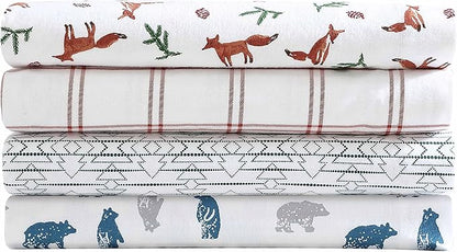 Eddie Bauer- Full Sheet Set, Cotton Flannel Bedding Set, Brushed for Extra Softness, Cozy Home Décor (Bear Mountain Grey, Full)