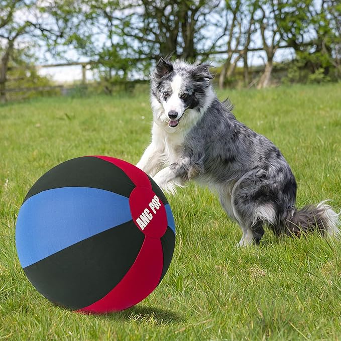 Herding Ball for Dogs Horse Ball& Cover 25" for Horses Large with Hand Pump for Play, Red and Blue and Black-Mewly Pet