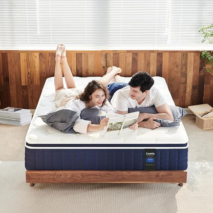 Coolvie Queen Mattress Firm, Strong Coils Hybrid Mattresses for Extra Lumbar & Hip Support, Cooling Knit Fabric Cover- CertiPUR-US® Certified Foam/ 80x60x12, 12 Inch Mattress Queen Size in a Box