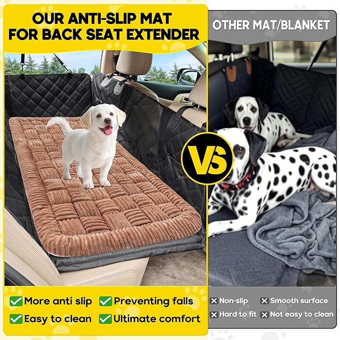 Dog Car Bed Mat, Non-Slip Backseat Extender Pet Blanket, Plaid Dog Bed for Trucks, Sedans & Large SUVs, Chew-Resistant Travel Pad for Dogs, Easy Clean & Scratch-Proof & Comfort（56"x28.7" Brown-Mewly Pet