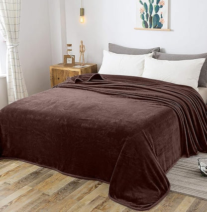 Richave Fleece Blanket King Size 350GSM Lightweight Throw for The Bed Warm Sofa Blanket 90" x 108"(Brown King)