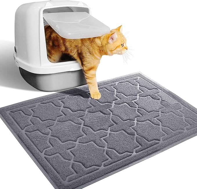 Yimobra Cat Litter Mat, 24"x20" Litter Mat with Litter Lock Mesh, Soft Cat Litter Mat Litter Trapping Mat, Easy to Clean, Non-Slip, Water Resistant, Litter Free Floors, Dark Grey-Mewly Pet