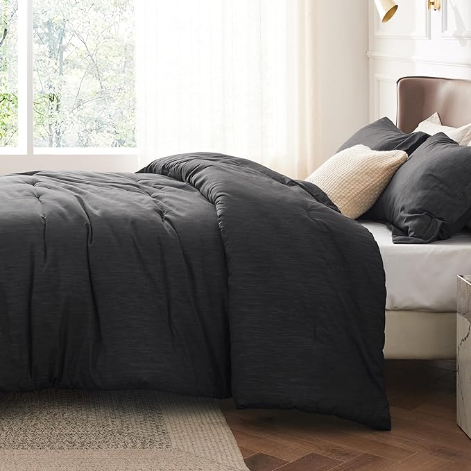 Bedsure California King Comforter Set - Black Soft Bedding for All Seasons, Cationic Dyed Bed Set, 3 Pieces, 1 California King Size Comforter (104"x96") and 2 Pillow Shams (20"x36"+2")
