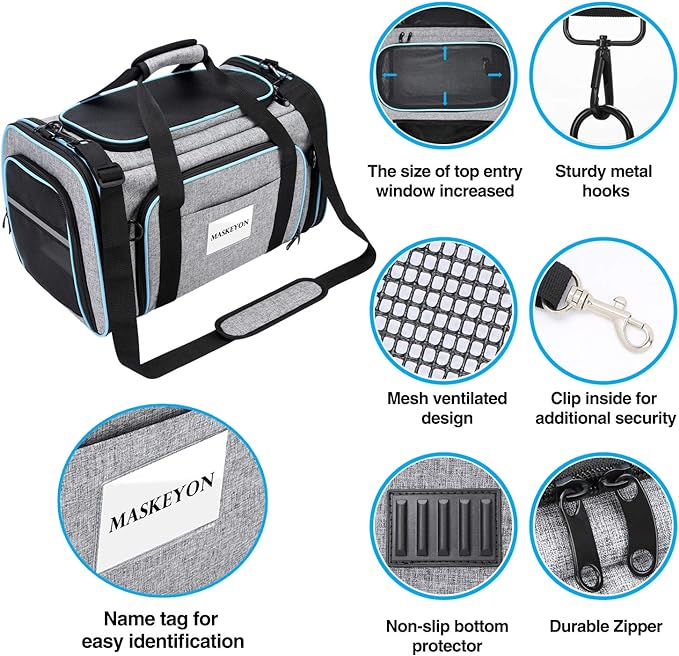 Airline Approved Pet Carrier, Large Soft Sided Pet Travel TSA Carrier 4 Sides Expandable Cat Collapsible Carriers with Removable Fleece Pad and Pockets for Cats Dogs and Small Animals-Mewly Pet