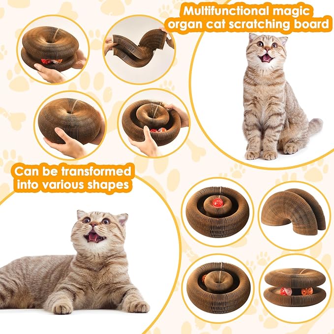 2 Pack Magic Organ Cat Toy Foldable Magic Organ Cat Scratching Board Reversible Infinity Style Magic Organ Cat Toy with 4 PCS Ball Cat Toys Interactive Indoor Cat Toys-Mewly Pet