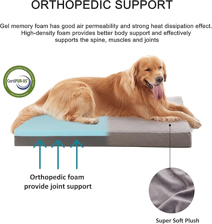 Orthopedic Memory Foam Dog Bed for Large Dogs, Cooling Dog Beds -Waterproof Pet Bed Mats for Crate with Removable Washable Cover,Ideal for Arthritic Dogs (47inch,110Lbs)-Mewly Pet