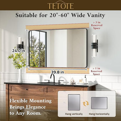 TETOTE Black Mirror 40 x 24 Inch Matte Black Bathroom Mirrors, Tempered Glass, Modern Farmhouse Wall Mounted Mirror for Decorative(Horizontal/Vertical)
