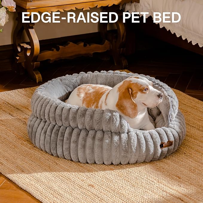 MEWOOFUN Dog Bed for Medium Dogs, Washable Large Cat Beds for Indoor Cats, Donut Pet Bed for Dogs and Cats with Anti-Slip Bottom (Grey, 27"x27"x10")-Mewly Pet