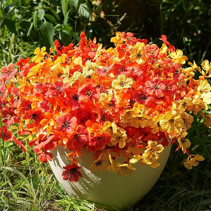 Artificial Flowers for Outdoor, UV Resistant Fake Silk Flowers, Realistic Faux Plants for Outside Indoor Porch Patio Window Box Planter Home Decor (16, Fall OrangeRed Yellow)