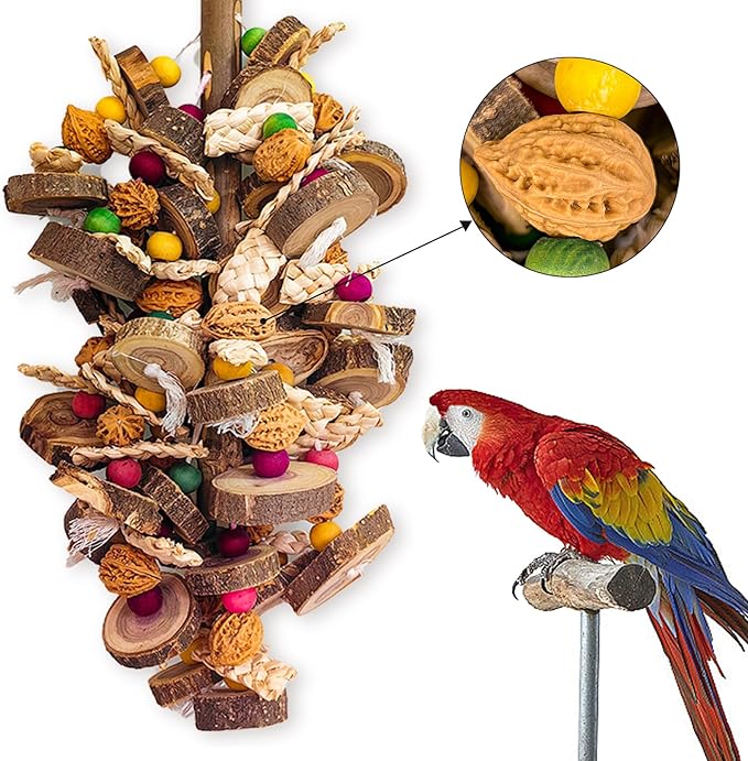 Extra Large Bird Parrot Toys- 21.7 inch Multicolored Natural Wooden Walnut Parrot Chewing Toy Suggested for Macaws cokatoos, African Grey and a Variety of Amazon Parrots. (Large Size)-Mewly Pet