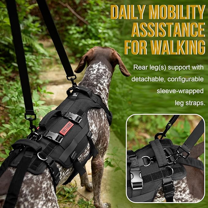 OneTigris Dog Lift Harness for Large Dogs, Dog Hip Support Brace, Full Body Lifter with Handles Invictus Multifunctional Mobility Assistance Vest for Back Legs (Black, Large)-Mewly Pet