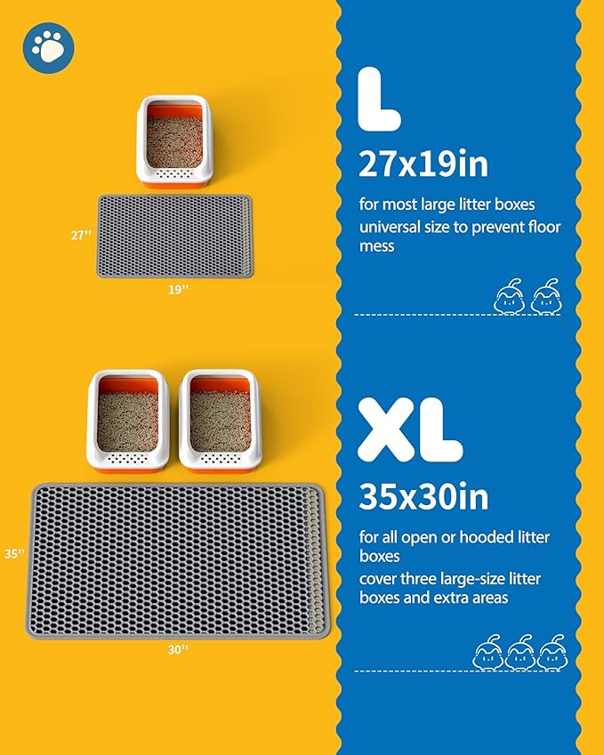35" x 30" Cat Litter Mat - Ultra-Large Litter Box Mat with Double Layers, Urine-Proof and Non-Slip Litter Trapping Mat, Easy to Clean Kitty Litter Mats for Floor, Scatter Control, Grey-Mewly Pet