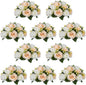 Pcs of 10 Fake Flower Ball Arrangement Bouquet,15 Heads Plastic Roses with Base, Suitable for Our Store's Wedding Centerpiece Flower Rack for Parties Valentine's Day Home Décor (Champagne & White)