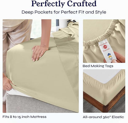 California Design Den Soft Twin Sheets Set - 400 Thread Count Sateen, Natural 100% Cotton Sheets, Deep Pockets, Cooling and Durable Bedding Set for Dorm Rooms & Adults - Beige (Golden Tone)