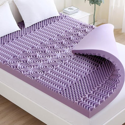 MUXHOMO 3 Inch 7-Zone Cal King Mattress Topper, Egg Crate Foam Mattress Topper Cal King Size for Back Pain, Lavender Cooling Gel Infused Bed Pad, CertiPUR-US and Oeko-TEX Certification (83"×71")