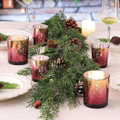 Volens 12pcs Assorted Burgundy Votive Candle Holders, Large Speckles Mercury Glass Votive & Tealight Candle Holder Bulk for Wedding Table Centerpiece, Burgundy and Gold Themed Party Decorations
