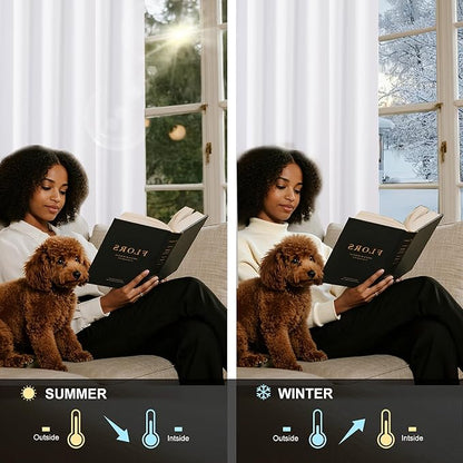 NICETOWN 100% Blackout Window Curtain Panels 90 inch Length for Living Room, Set of 2, Snow White, 55 inches Wide, Thermal Insulated Extra Long Drapes for Patio Sliding Door