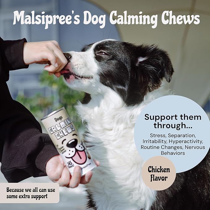MalsiPree Calming Chews for Dogs - 145 pcs Chicken - Helps Regulate Mood - Relief Treats - No Sedative Effect - Freeze Dried - with Passion Flower & Melatonin-Mewly Pet