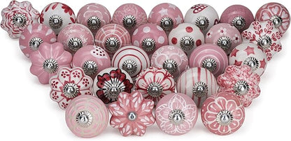 Knobs for Cabinets and Drawers Pink Assorted Knobs Vintage Ceramic Door Knobs Colorful Kitchen Furniture Pull Handles Cabinets Cupboard for Wardrobe Home Interior Décor - Pack of 6