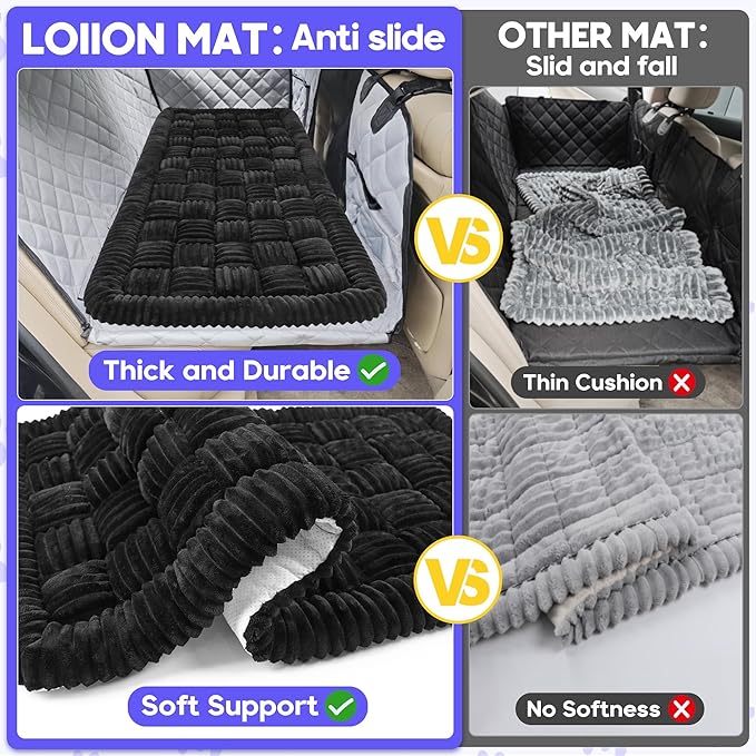 Dog Car Bed Mat, Non-Slip Backseat Extender Pet Blanket, Plaid Dog Bed for Trucks, Sedans & Large SUVs, Chew-Resistant Travel Pad for Dogs, Easy Clean & Scratch-Proof & Comfort (56"x28.7") Black-Mewly Pet