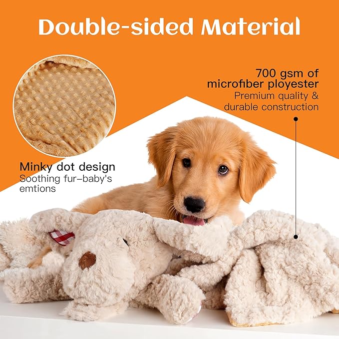 Heartbeat Toy Puppy Heartbeat Blanket for Dog Anxiety Relief, Heartbeat Stuffed Animal for Puppy Calming Aid Behavioral Aid, Comfort Cuddle Toy for Dogs Cats Pets…-Mewly Pet