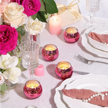 LAMORGIFT 12 Pcs Hot Pink Candle Holders for Barbie Birthday Party Decorations- Summer Bridal Shower Decorations, Votive Candle Holders for Wedding, Pink Candle Centerpieces for Disco, Cowgirl Party