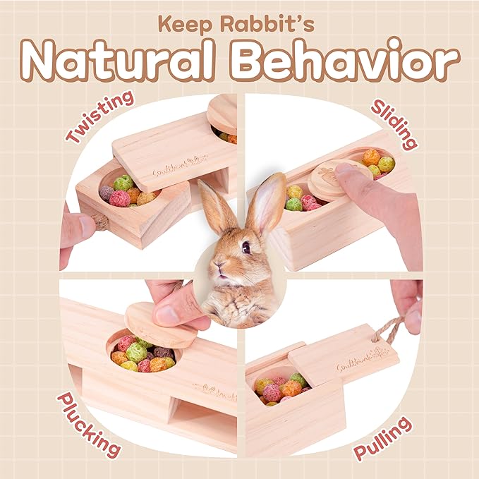 Interactive Wooden Pet Sniff n' Snack Rabbit Chew Toys - Chinchilla & Rabbit Enrichment Toys for Boredom (2 Set)-Mewly Pet