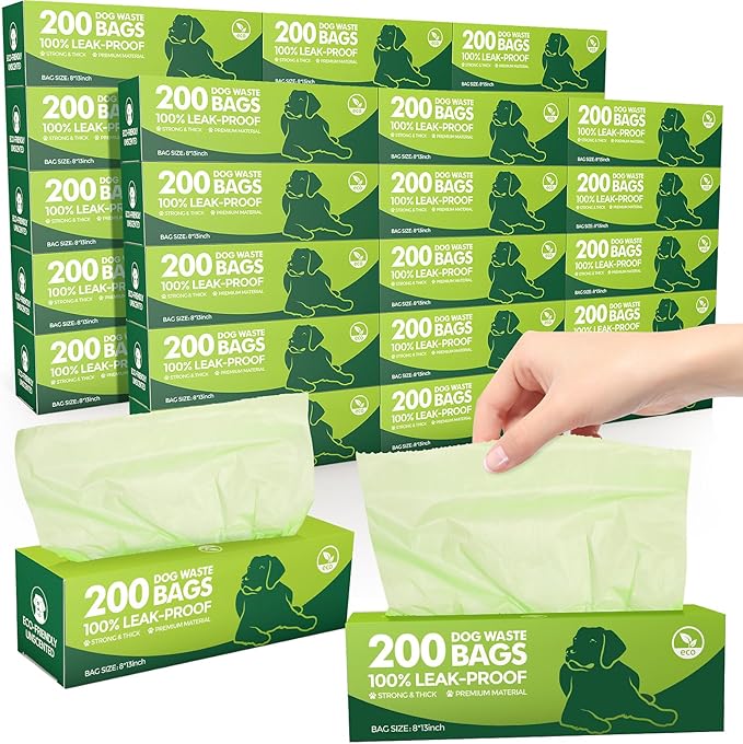 Harloon 6000 Counts Dog Poop Waste Bags 30 Rolls 12 x 8 Inches Extra Thick Strong Leak PET Proof Bags Disposable Bulk Universal Doggy Roll Waste Box for Puppy Outdoor Walking Travel(Green)-Mewly Pet