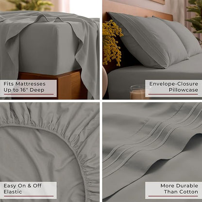 Mellanni Queen Sheets Set - 4 PC Iconic Collection Bedding - Hotel Luxury, Extra Soft, Cooling Bed Sheets - Wrinkle, Fade, Stain Resistant (Queen, Taupe)
