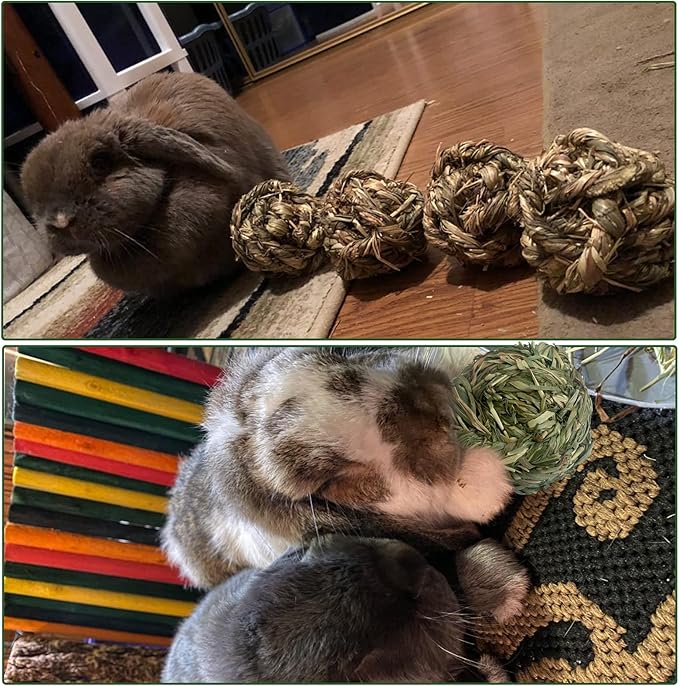 6 Pcs Bunny Timothy Grass Ball Natural Chew Toy Woven Chewing Toys Rabbit Molar Small Animals Teeth Grinding Suitable for Hamster Totoro Gerbils Guinea Pig Squirrel-Mewly Pet