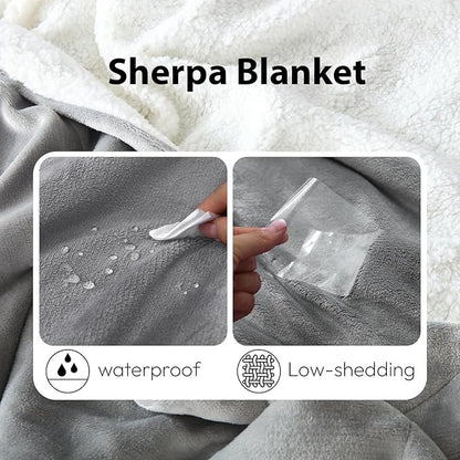 NANPIPER Sherpa Blanket for Couch, Warm and Lightweight Throw, Soft Fuzzy Plush Fleece for Winter, Lunar Rock Grey 50x60 Inches