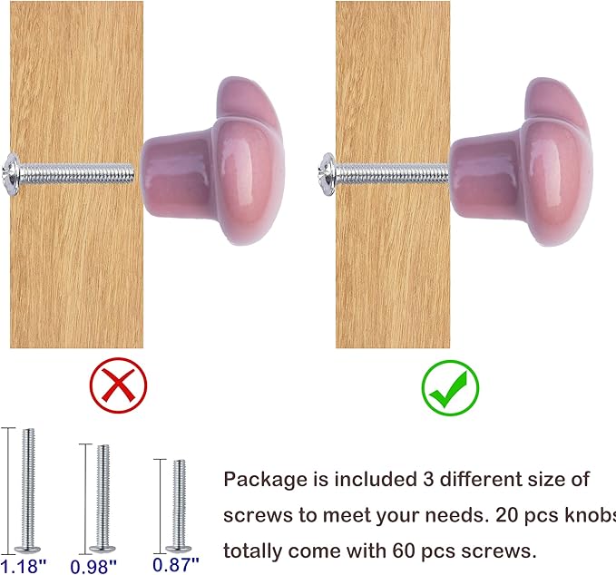 Ceramic Drawer Knobs Heart Shape Cabinet Dresser Pulls Handles with 3 Sized Screws, Kitchen Furniture Knobs for Closet Cupboard Wardrobe (20, Pink)