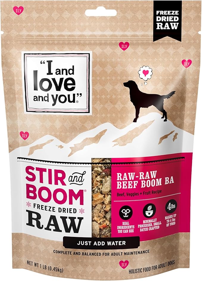I AND LOVE AND YOU Stir and Boom Dehydrated Freeze Dried Raw Dog Food - Beef - Grain Free, Real Meat, No Fillers, 1lb Bag-Mewly Pet