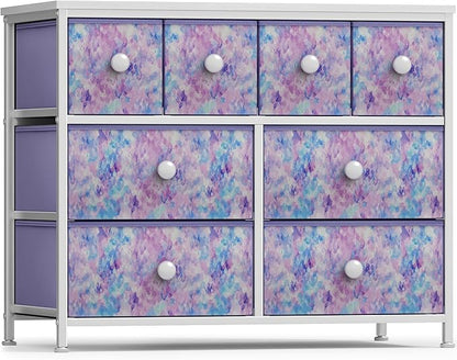 Sorbus Fabric Dresser for Kids Bedroom - Chest of 8 Drawers, Storage Tower, Clothing Organizer, for Closet, for Playroom, for Nursery, Steel Frame, Fabric Bins - Knob Handle (Tie-dye Purple)