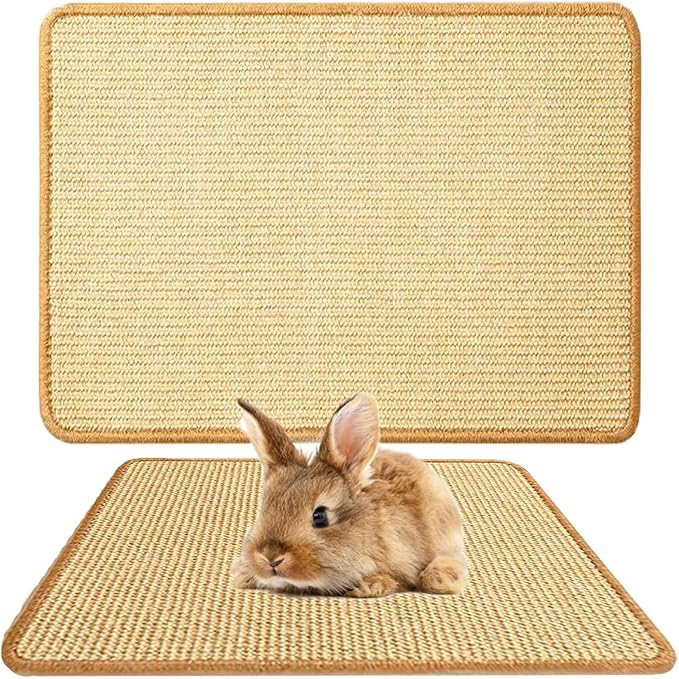 Oncpcare Rabbit Scratch Mat - Natural Bunny Scratching Pad for Claws and Teeth Care, Chew Toys, Pet Cage Bedding for Biting, Sleeping, Nesting - 24x16-Mewly Pet