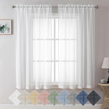 Aiyufeng Kirei Linen White Sheer Curtains - 2 Pieces, Elegant, Natural Light Flow, Rich Quality Material, Highly Durable Window Curtain Panels for Bedroom/Living Room (40" W x 63" L, Pure White)