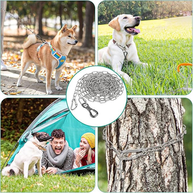 Tresbro Heavy Duty Dog Chains for Outside, 20FT Stainless Steel Tie Out Cable with Swivel Hook for Small Medium Dogs, Metal Chew Proof Pet Runner Chain Leash Lead for Outdoor Camping Hiking Yard, 3MM-Mewly Pet