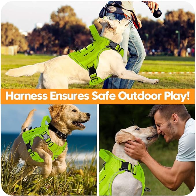 Heavy-Duty Tactical Dog Harness for Large Dogs, No Pull Adjustable Reflective Pet Vest with Molle System, K9 Military-Grade Control for Service Training, Outdoor & 10+ Breeds, Wild Lime, Medium-Mewly Pet
