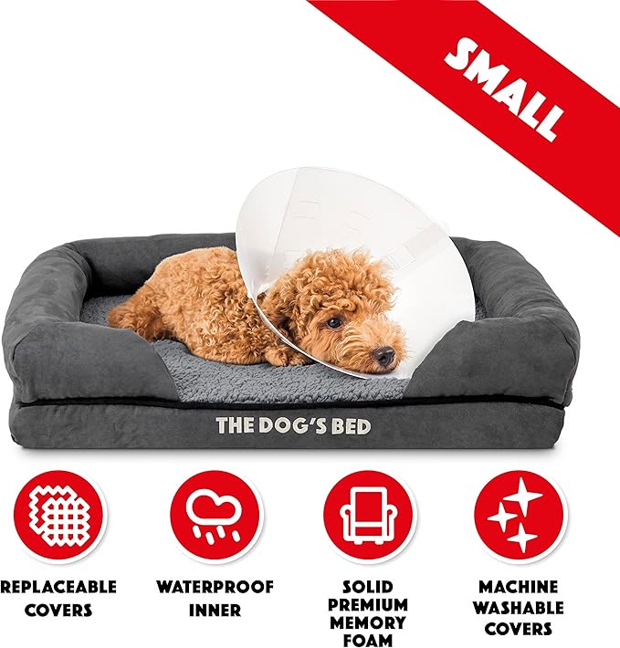 The Dog’s Bed, Small Plush Grey, Memory Foam, Pain Relief: Arthritis, Hip & Elbow Dysplasia, Post Surgery, Lameness, Supportive, Calming, Waterproof Washable Cover, Veterinary Approved-Mewly Pet