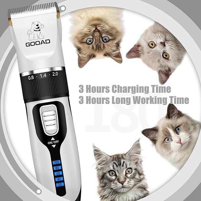 Cat Clippers for Matted Hair, Cat Grooming Kit, Cordless Cat Shaver for Long Hair, Low Noise Paw Trimmer, Cat Hair Trimmer for Grooming,Quiet Pet Hair Clippers Tools for Cats Dogs (White)-Mewly Pet